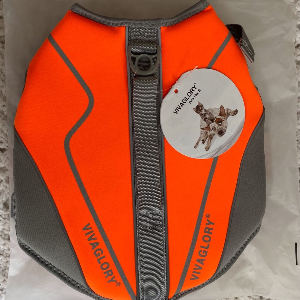 Vivaglory Dog Life Jacket Swimming Harness Medium Size Dogs Orange Reflective